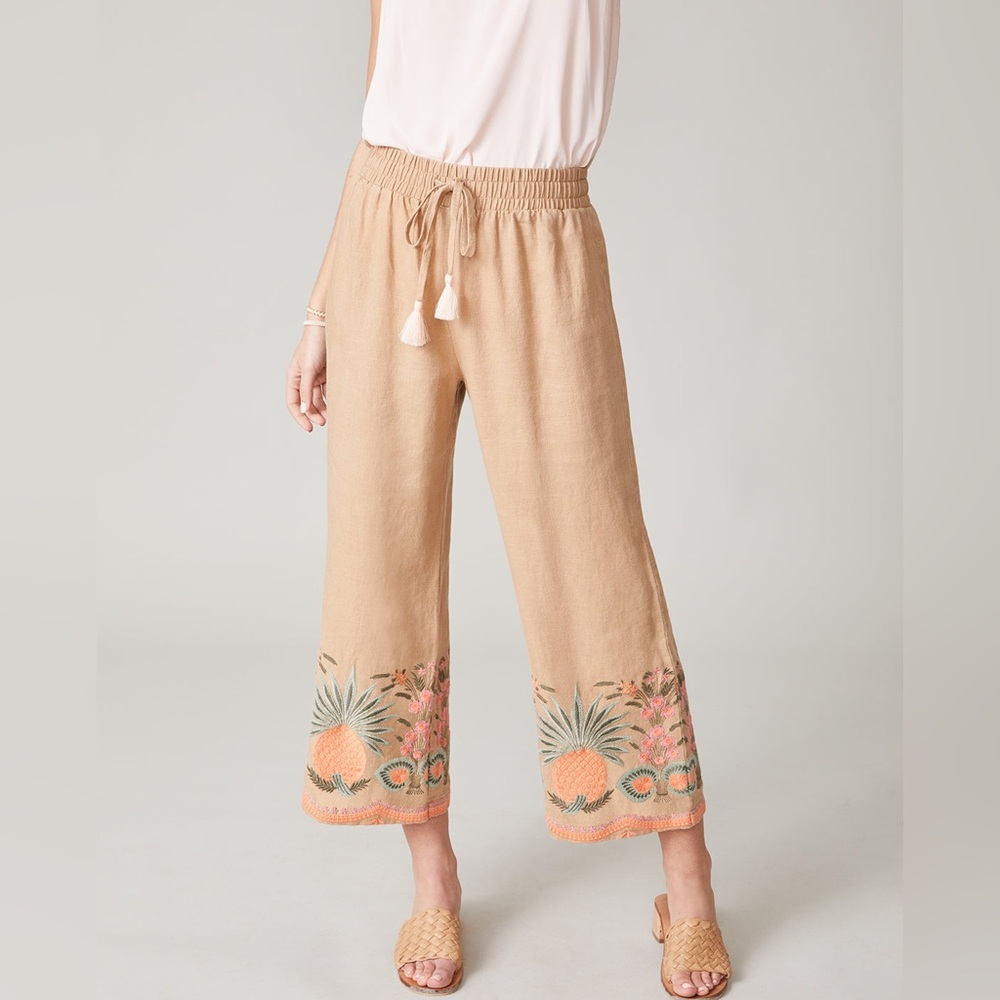 Spartina 449 Amelia Embroidered Pineapple Tropical Linen Palazzo Pants